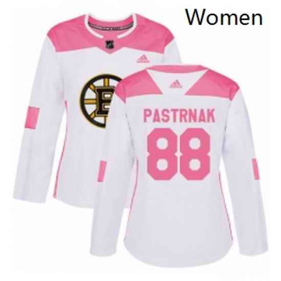 Womens Adidas Boston Bruins 88 David Pastrnak Authentic WhitePink Fashion NHL Jersey